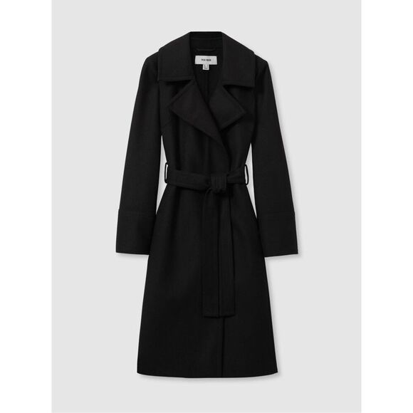 Reiss Women's Black Rich Belted Wool Blend Trench Coat Size 14 NWT - Picture 2 of 12